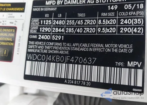 2018 Mercedes-Benz Glc 300 Coupe 4Matic из США, поврежденный, VIN WDC0J4KB0JF470637